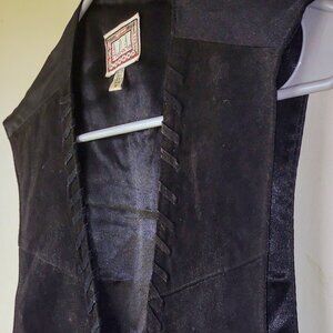 ADA Men's Black Suede Vest Silver Star Buttons - Size Medium